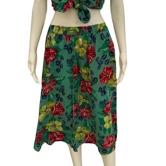 Liz Wear Vintage 80s Green Floral Skirt Petite Small - Picture 1 of 10